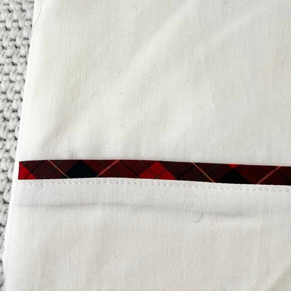 Ralph Lauren Vtg Brady White Red Tartan Plaid Stripe Cotton Full Flat Top Sheet - Picture 3 of 5